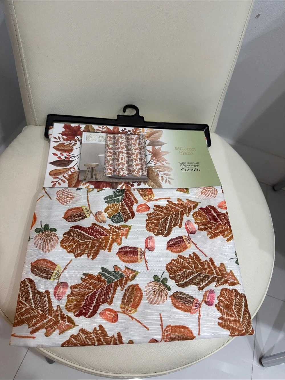 Autumn Leaves Shower Curtain - Fall Leaf Print, White & Brown